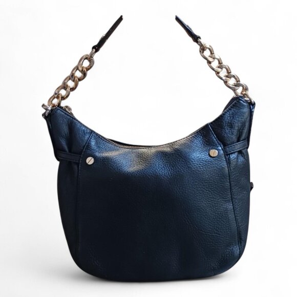 Michael Kors Convertible Black Pebbled Leather Tote / Crossbody Bag/ Gold Chain - Picture 4 of 10